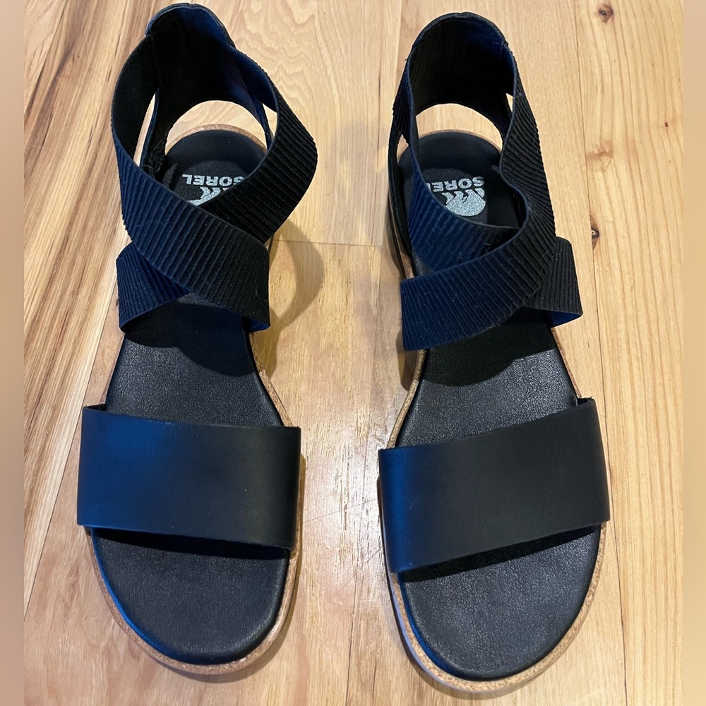 SOREL Ella lll sandal, black, size 6.5